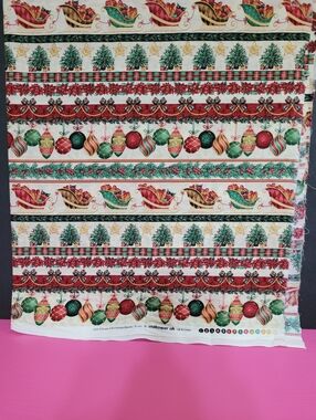 Classic Christmas Border Stripe Cotton Fabric By Makower (0796)